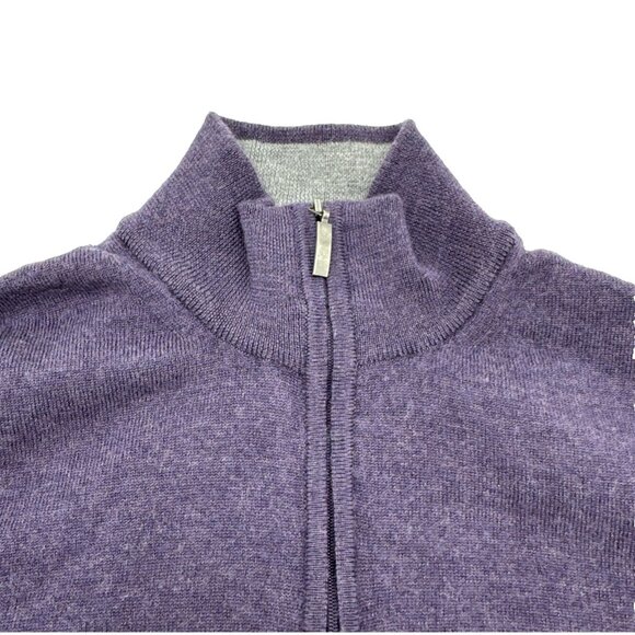 Saks Fifth Avenue Mens medium Purple 100% Merino Wool Mock Neck 1/4 Zip Sweater - Picture 3 of 6